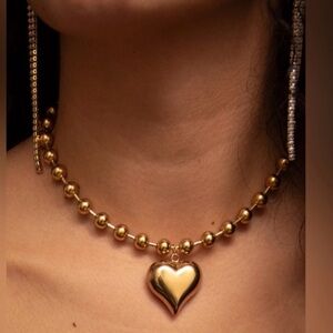 Gold Heart Bead Necklace - Women Jewelry